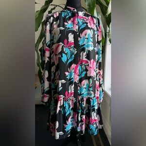 Charles Henry Black Dress with Pink and Blue Floral Design